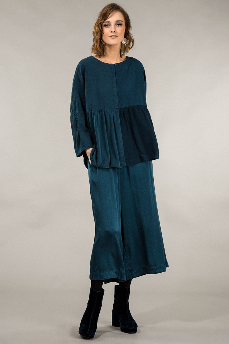 Divided Peacock Blue Silk Blouse 7