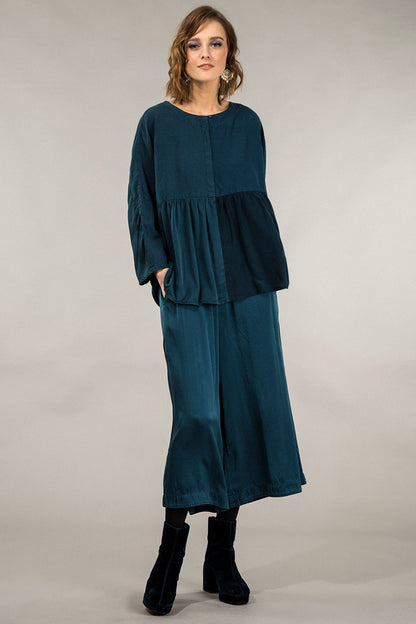 Divided Peacock Blue Silk Blouse 7