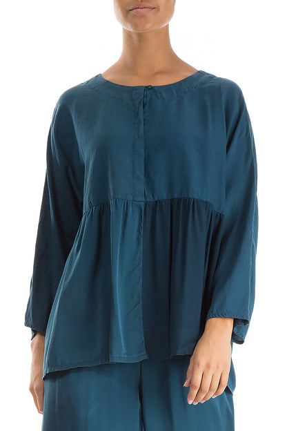 Divided Peacock Blue Silk Blouse 3