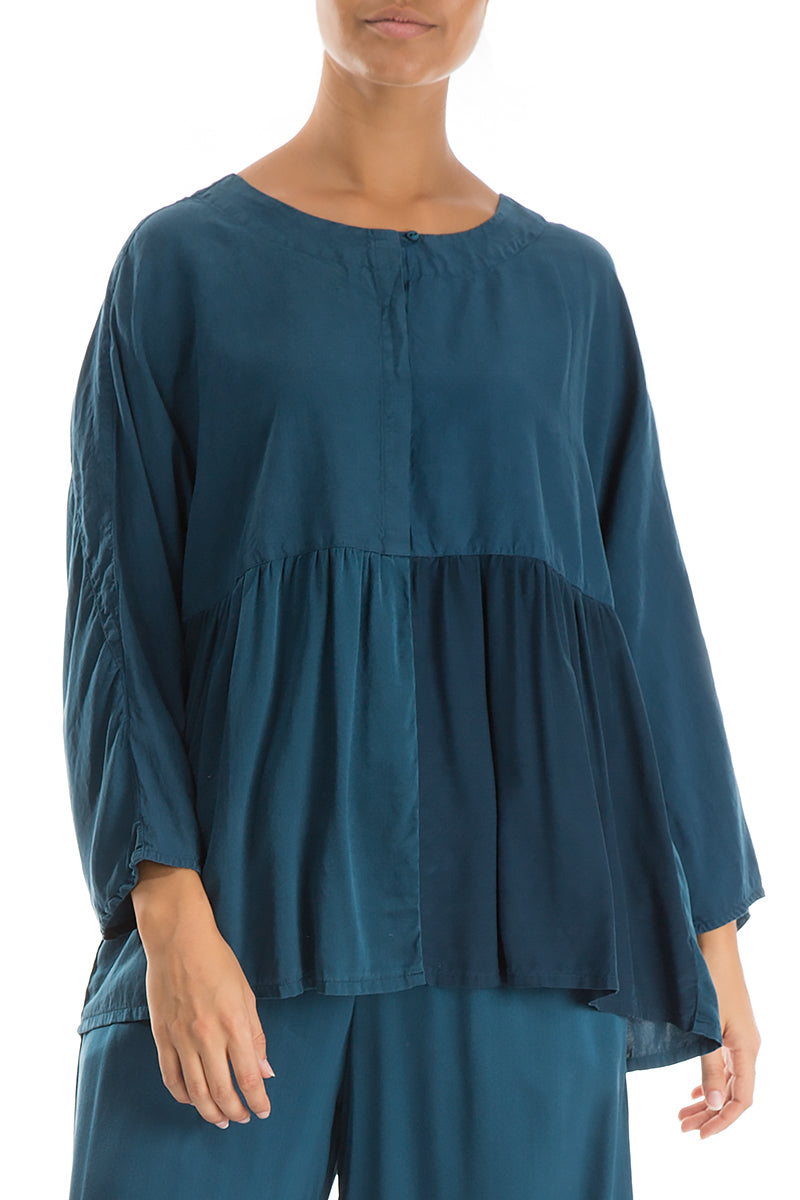 Divided Peacock Blue Silk Blouse 4
