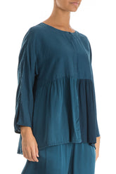 Divided Peacock Blue Silk Blouse 5