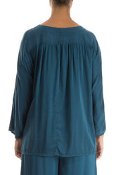 Divided Peacock Blue Silk Blouse 2