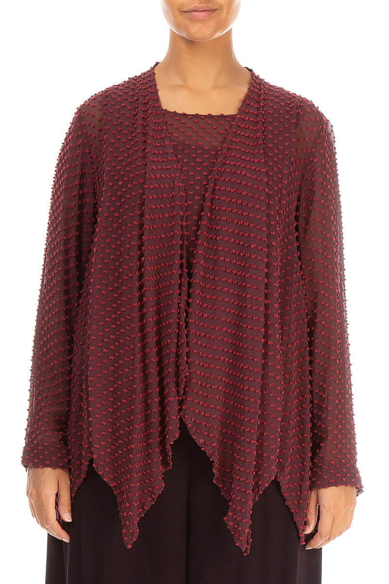 Dotty Burgundy Silk Jacket - Blouse 1