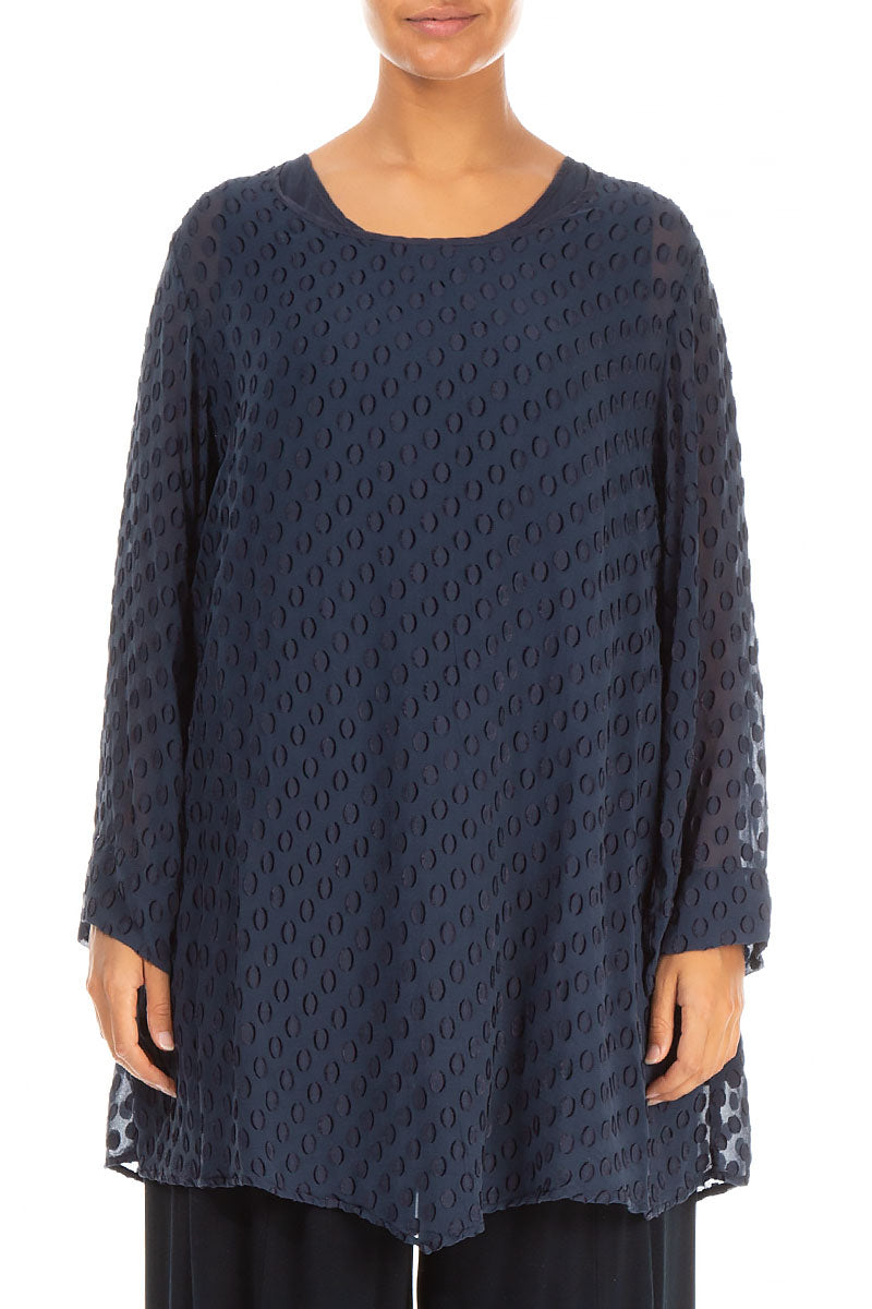 Bubbly Pattern Navy Silk Tunic