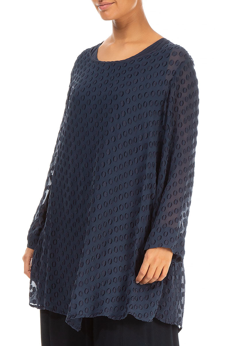 Bubbly Pattern Navy Silk Tunic