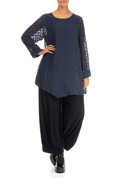 Bubbly Pattern Navy Silk Tunic