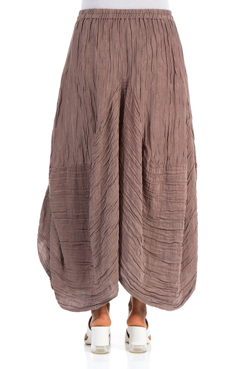 Draped Crinkled Cocoa Silk Linen Skirt
