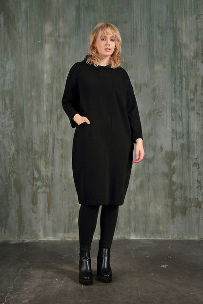 High Neck Black Jersey Cotton Dress