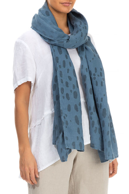 Drops Ocean Blue Gauze Linen Scarf 3