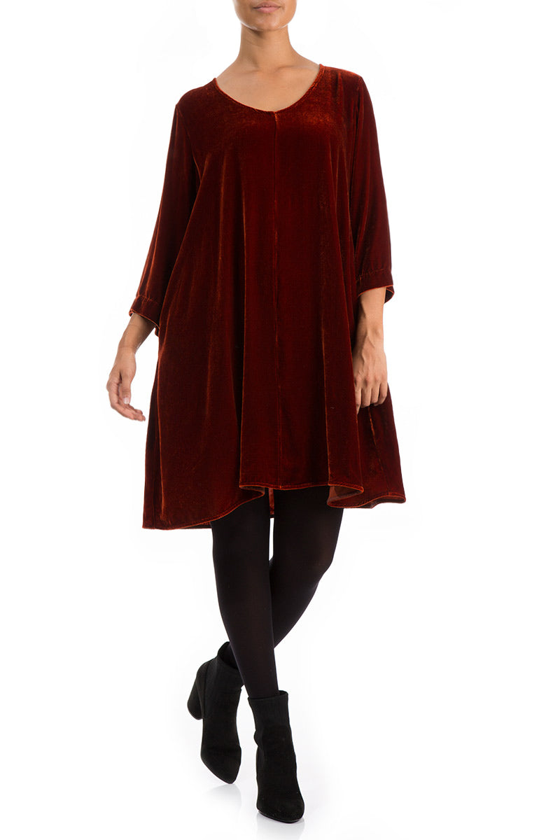 Elegant Brick Silk Velvet Dress