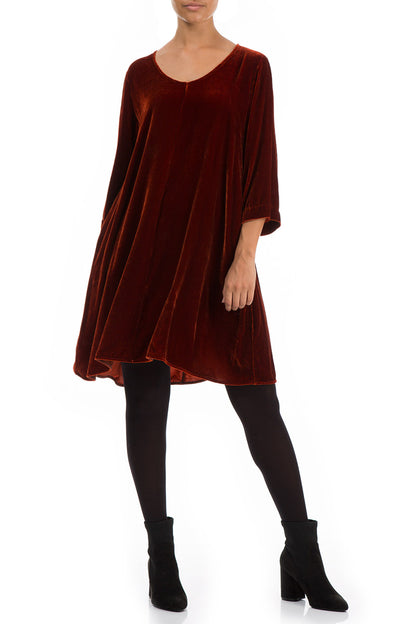 Elegant Brick Silk Velvet Dress