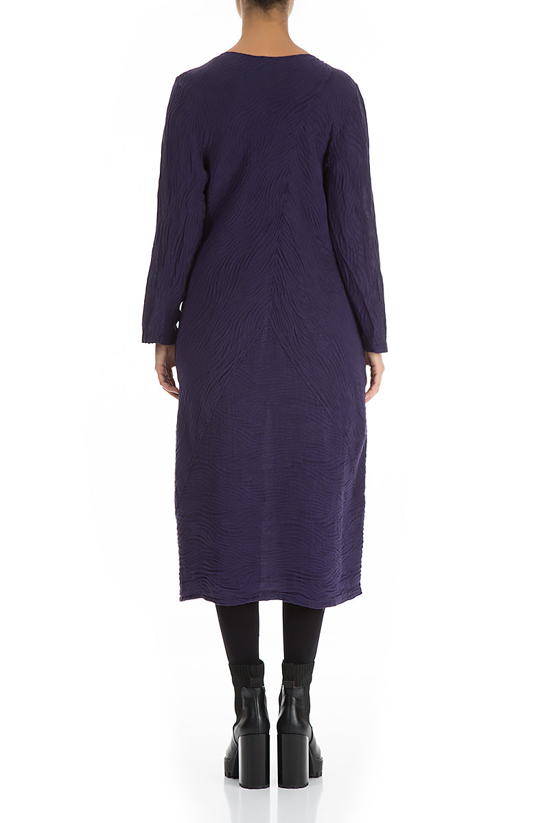 Elegant Royal Purple Waves Silk Linen Dress 2