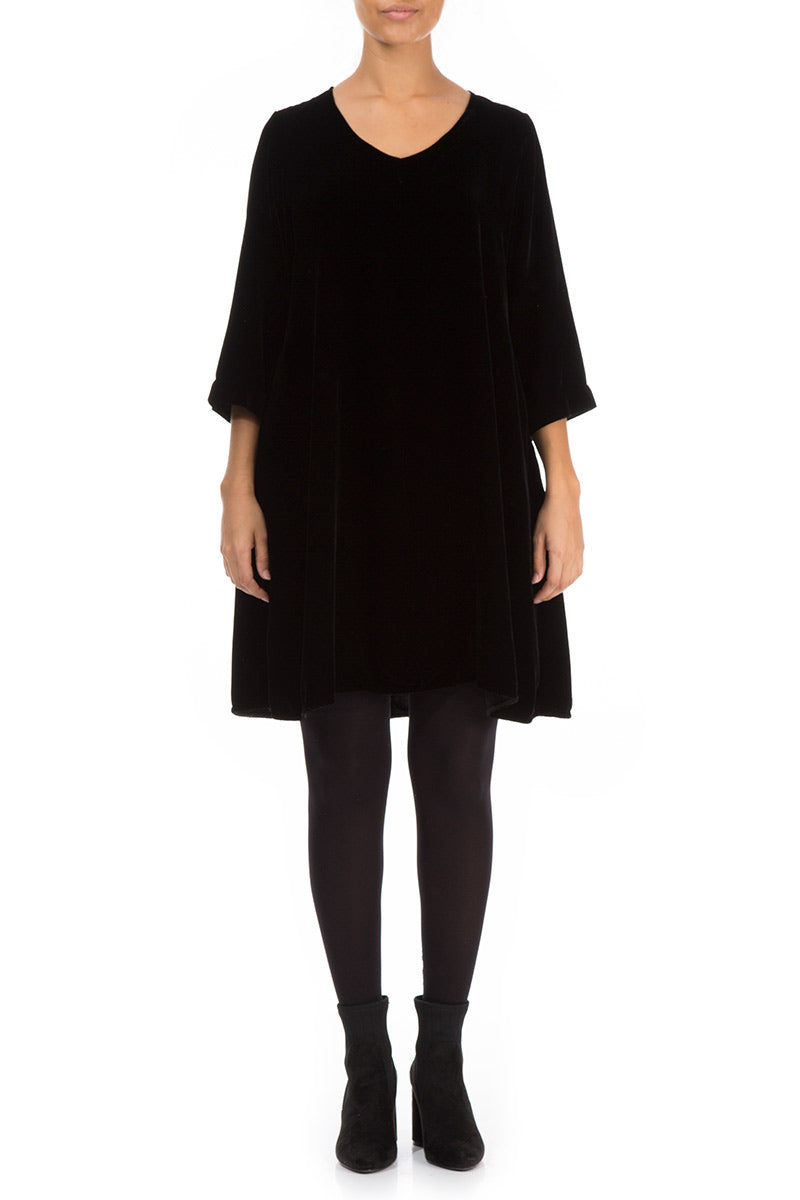 Elegant Black Silk Velvet Dress - GRIZAS | Natural Contemporary Womenswear
