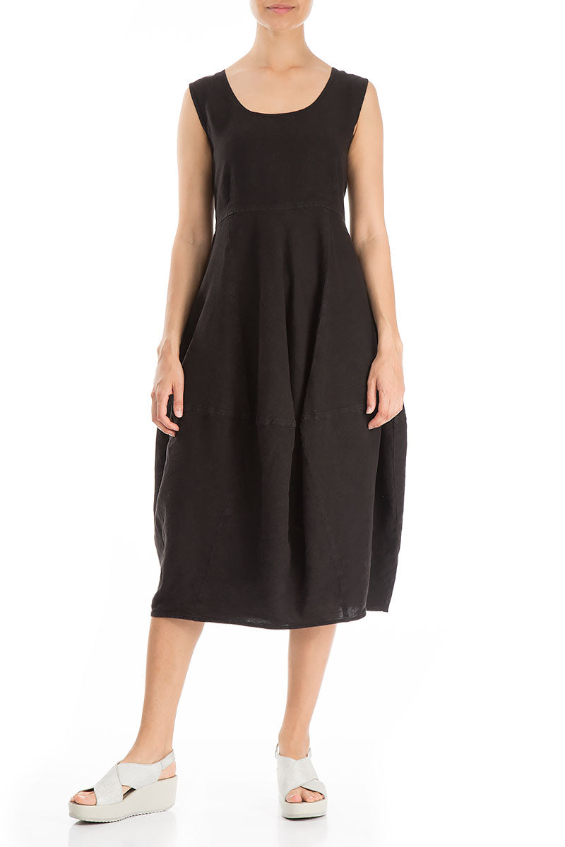 Evergreen Balloon Black Linen Dress