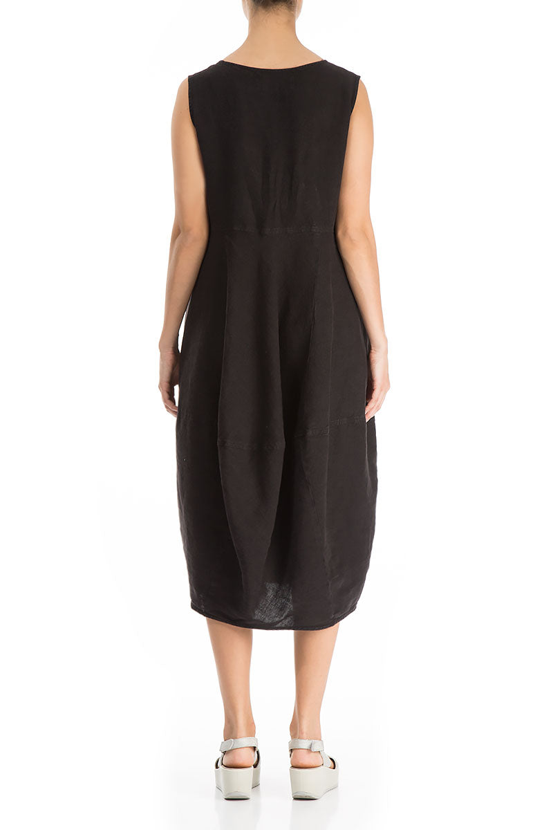 Evergreen Balloon Black Linen Dress