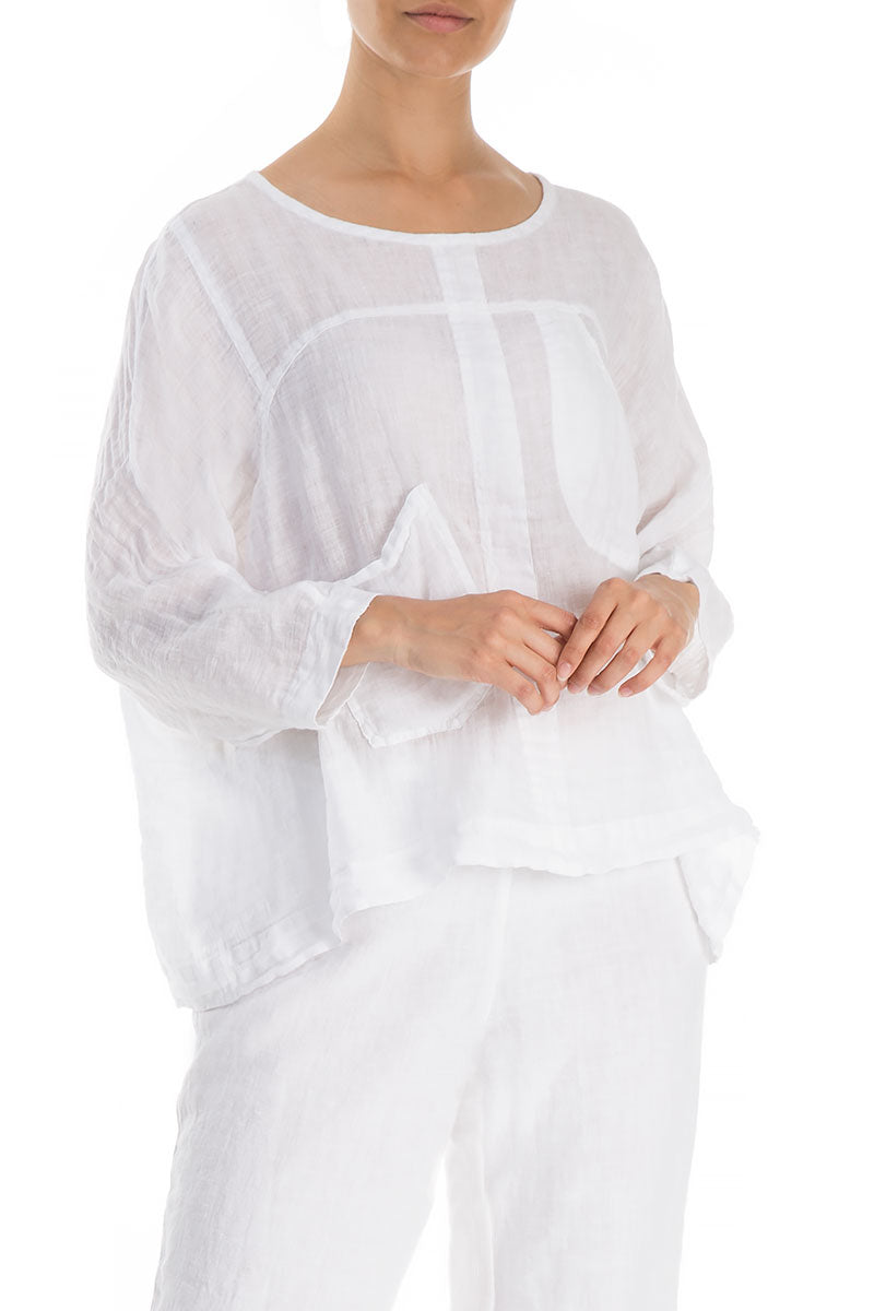 Evergreen Boxy Pure White Linen Blouse