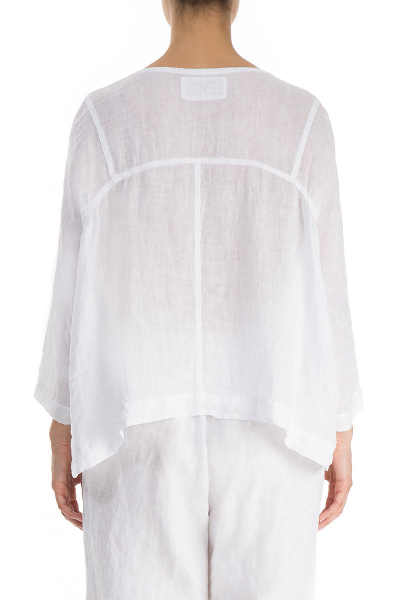 Evergreen Boxy Pure White Linen Blouse