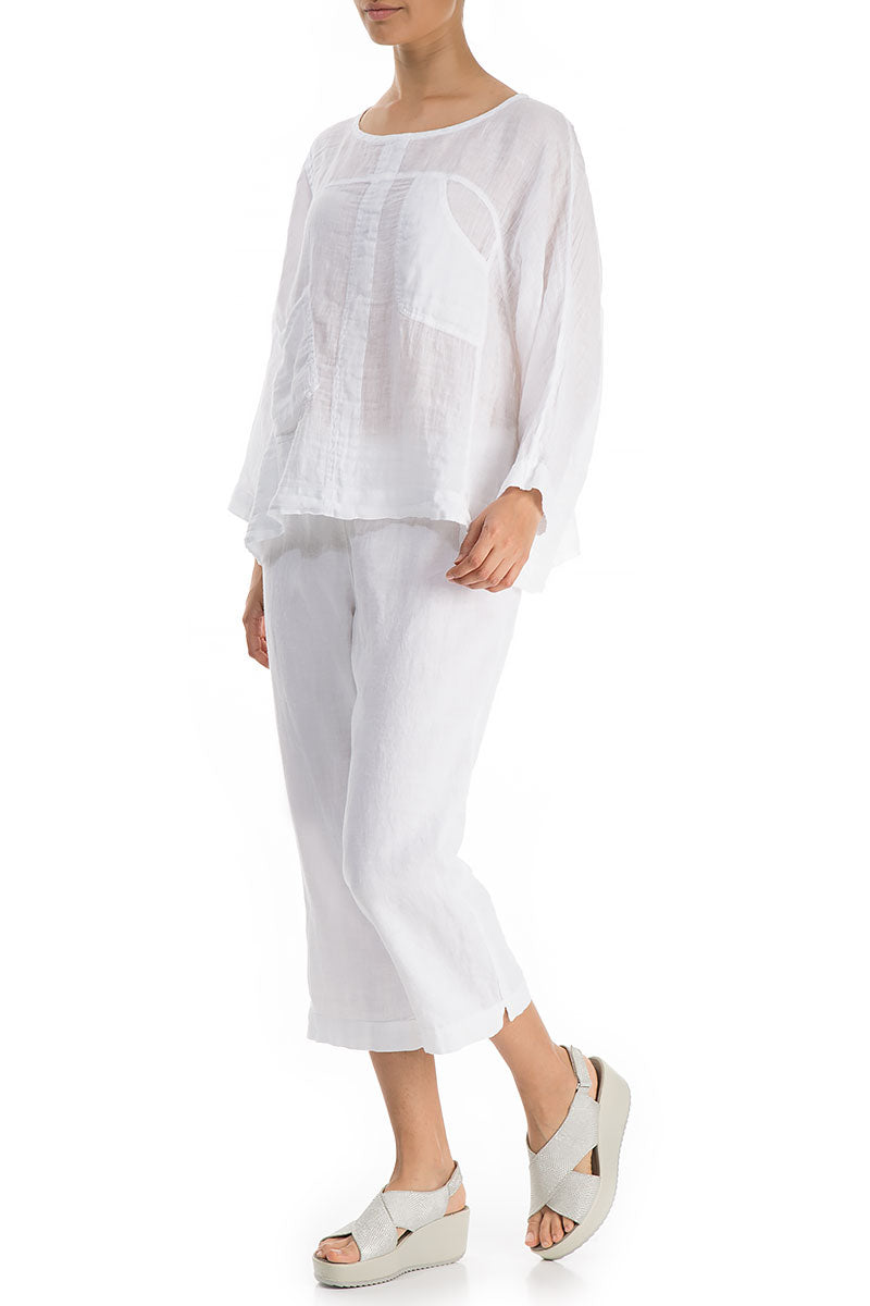 Evergreen Boxy Pure White Linen Blouse