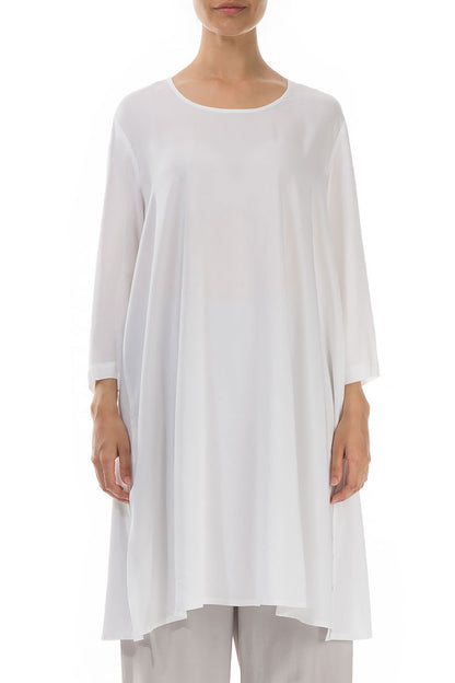 Evergreen Buttoned Back White Silk Tunic