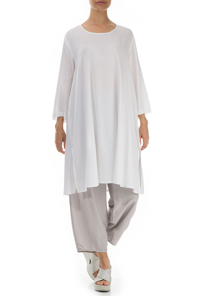 Evergreen Buttoned Back White Silk Tunic