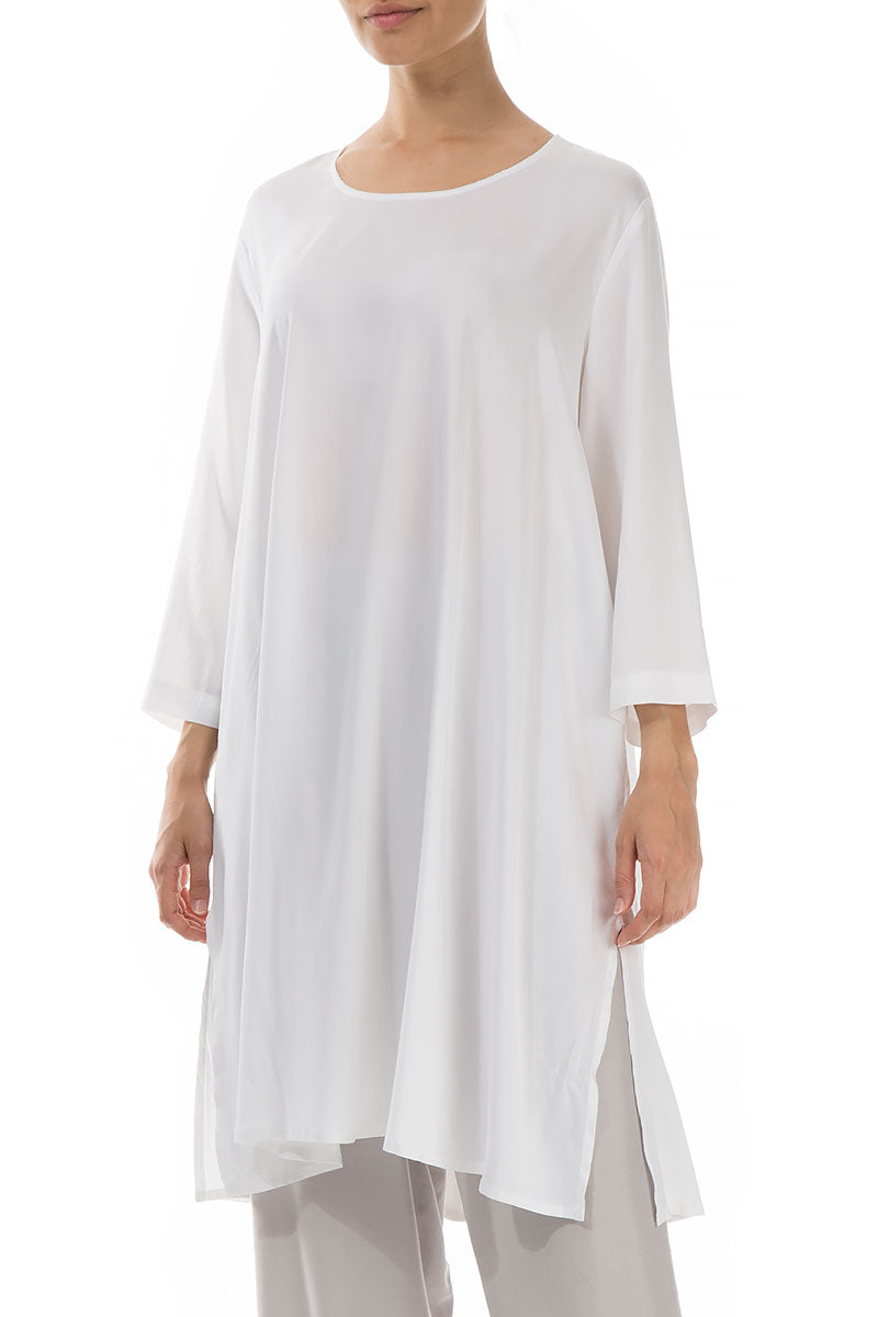 Evergreen Buttoned Back White Silk Tunic