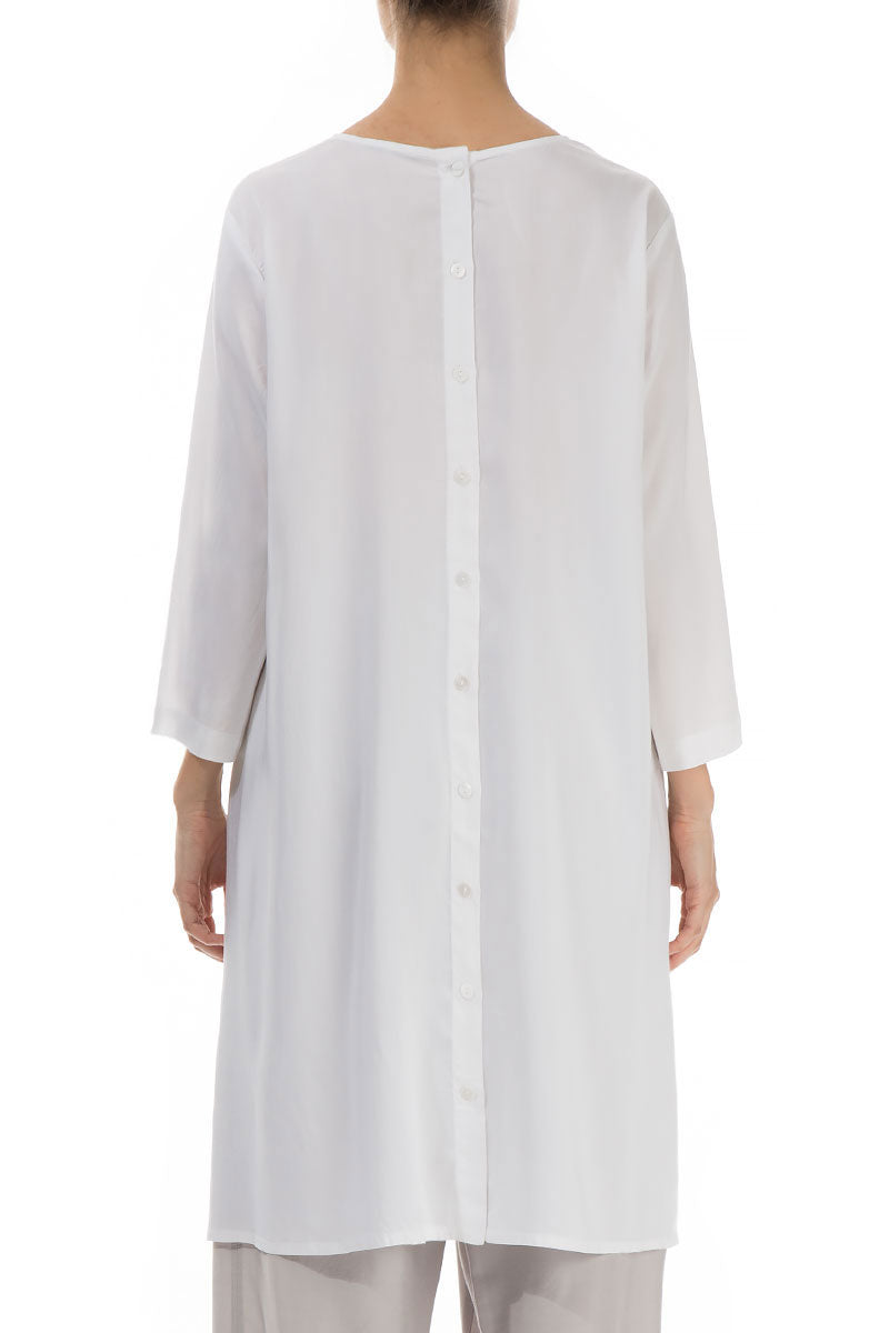 Evergreen Buttoned Back White Silk Tunic