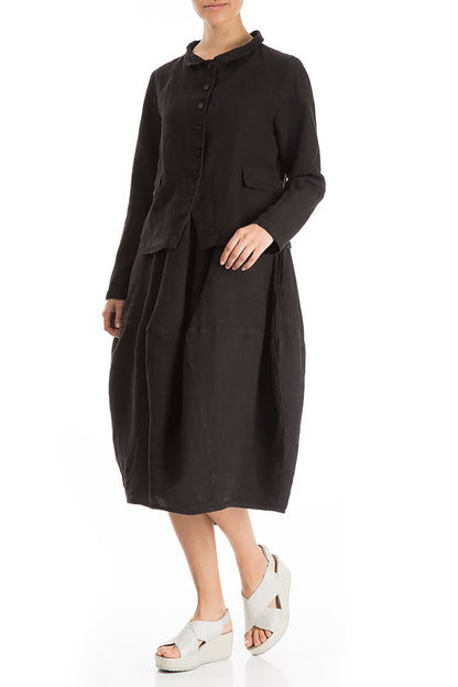 Evergreen Buttoned Black Linen Jacket