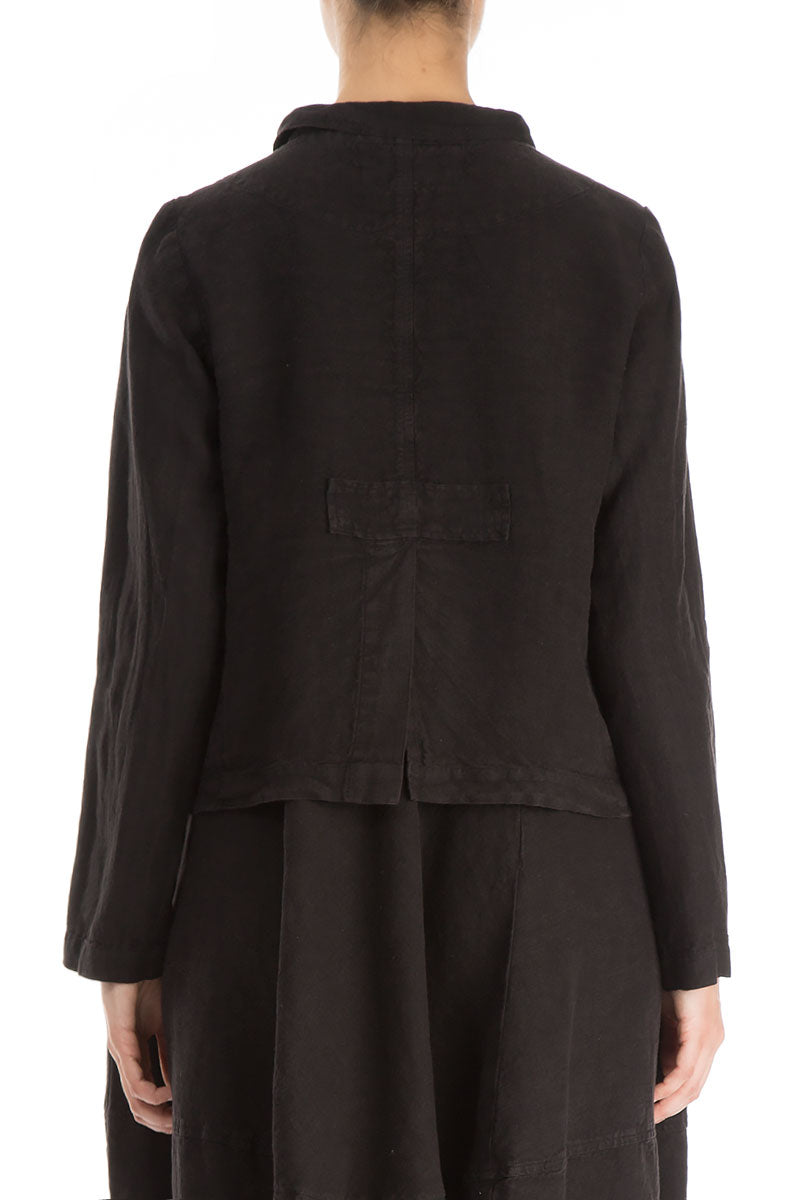 Evergreen Buttoned Black Linen Jacket