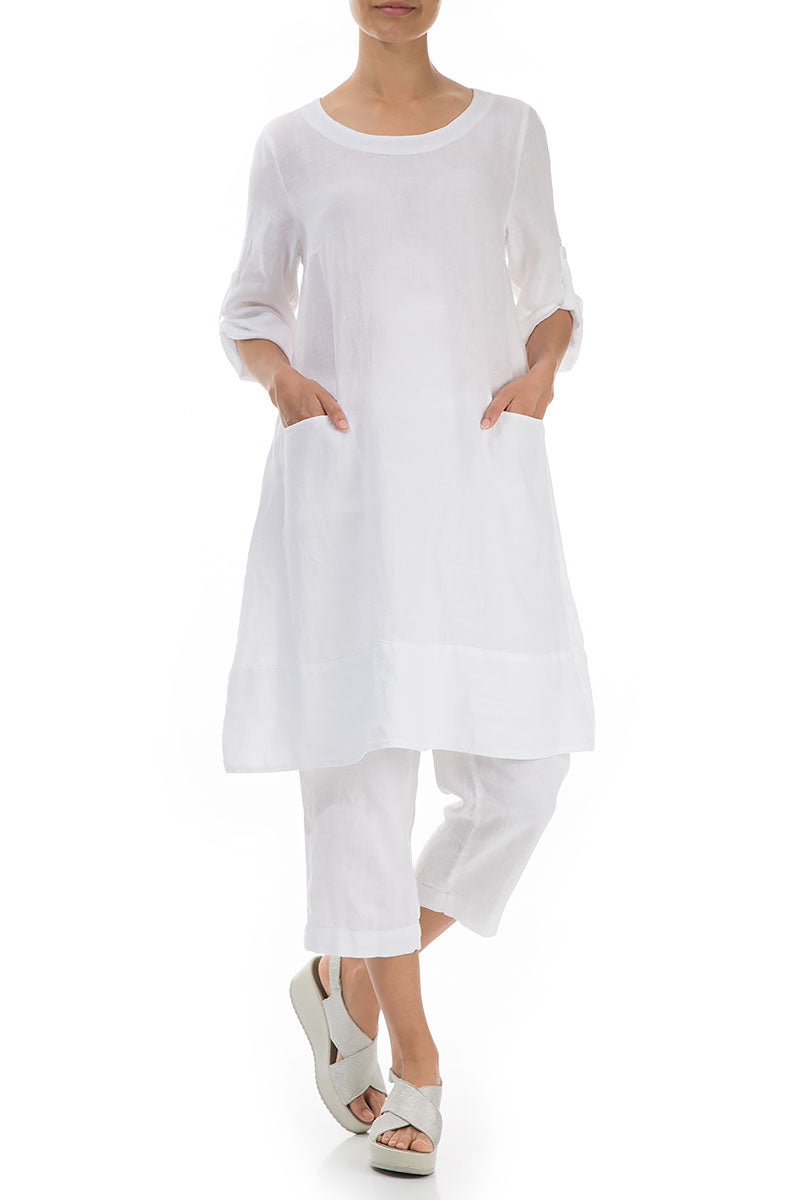 Evergreen Adjustable Sleeves White Linen Tunic