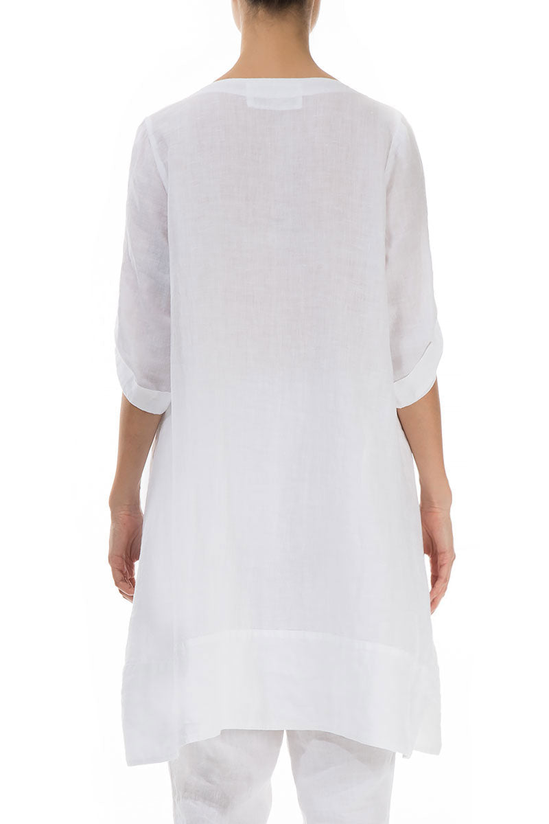 Evergreen Adjustable Sleeves White Linen Tunic