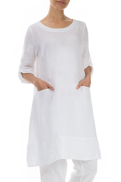 Evergreen Adjustable Sleeves White Linen Tunic