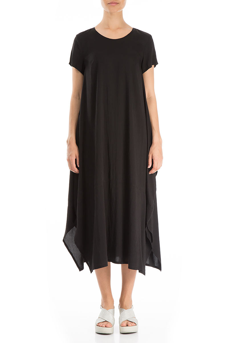 Evergreen Single Pocket Black Silk Bamboo Dress