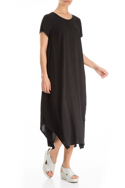 Evergreen Single Pocket Black Silk Bamboo Dress