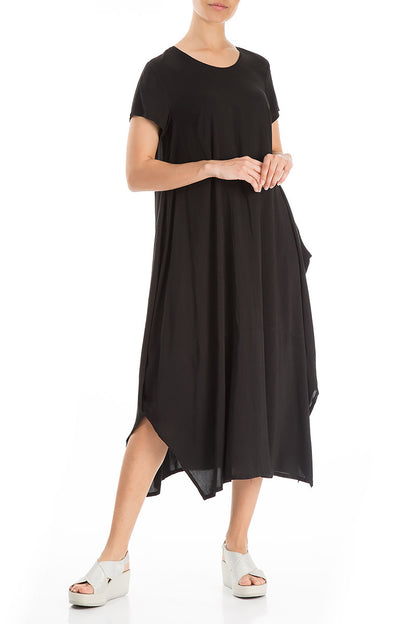 Evergreen Single Pocket Black Silk Bamboo Dress