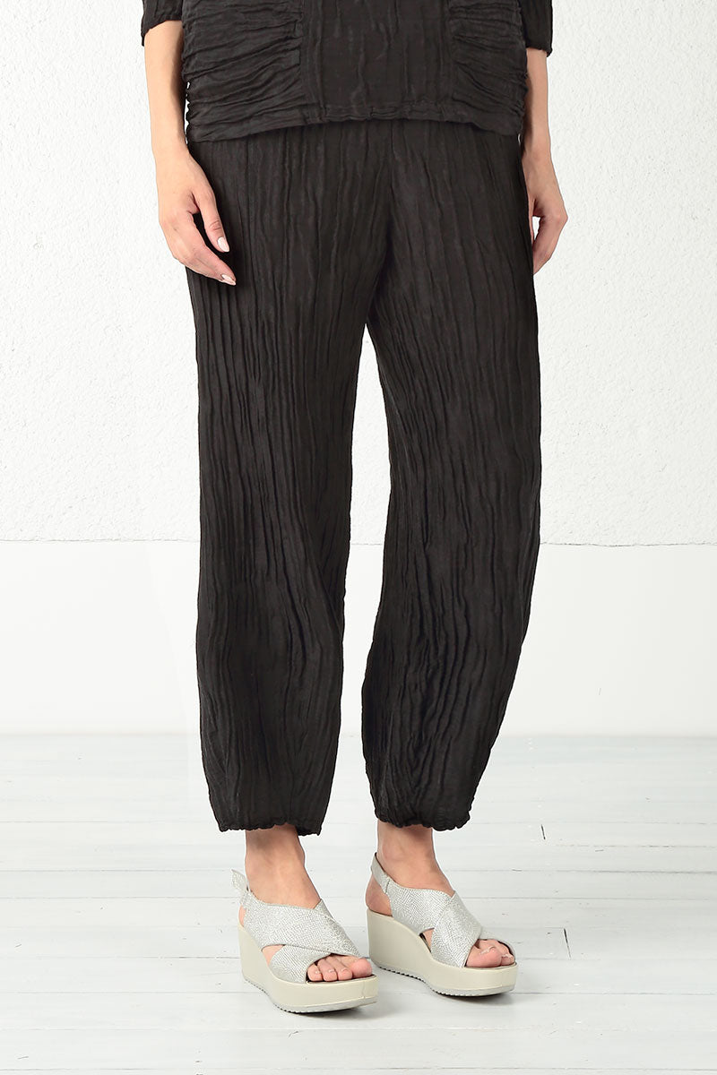 Evergreen Taper Black Crinkled Trousers