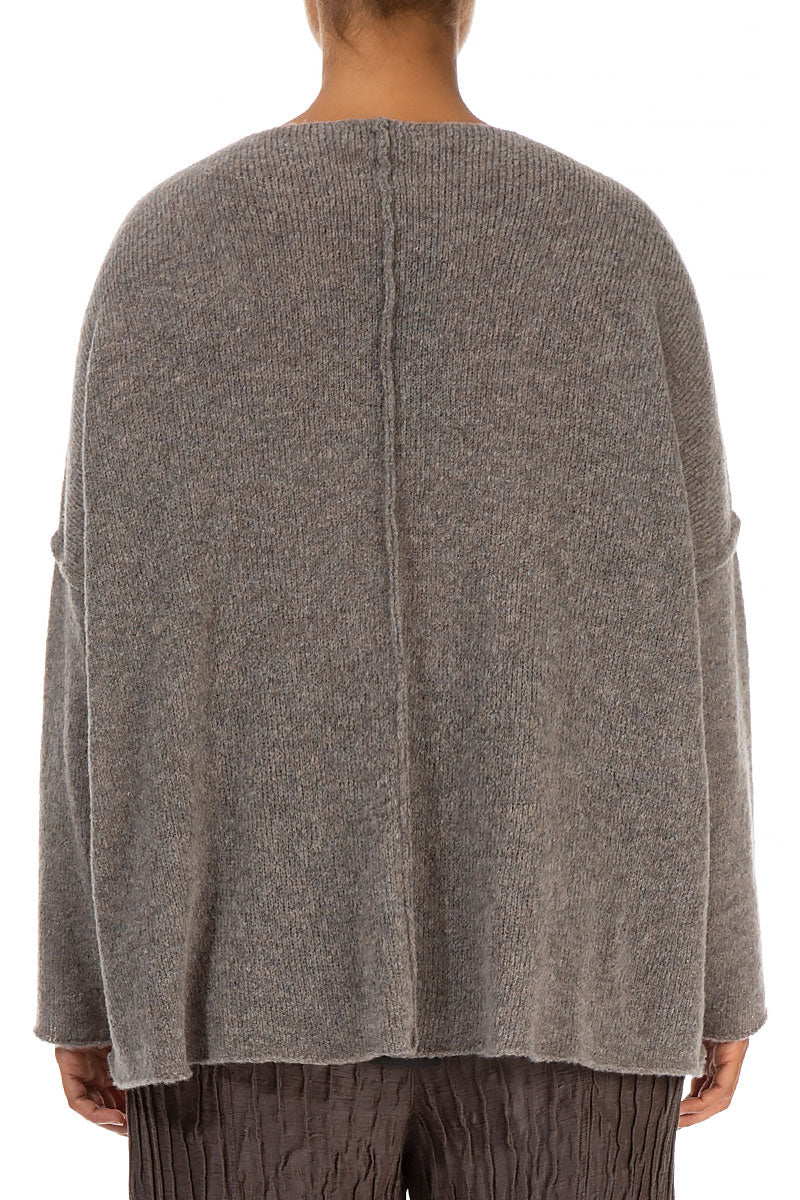 Exposed Seam Beige Wool Sweater