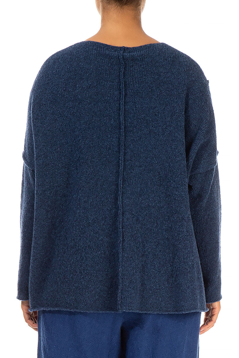 Exposed Seam Blue Wool Sweater