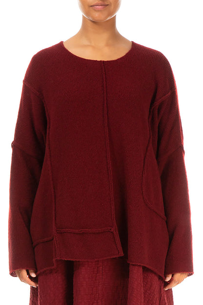 Exposed Seam Maroon Wool Sweater