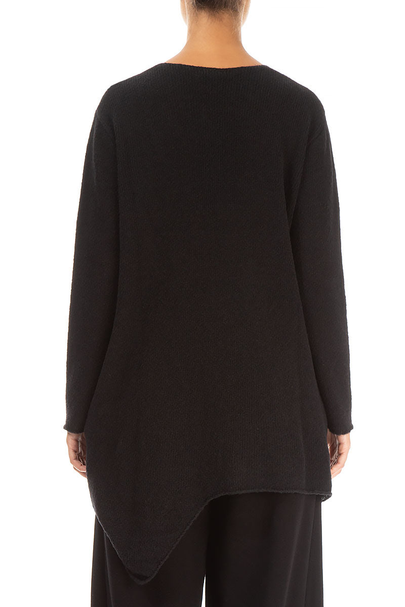 Exposed Seam Loose Black Wool Sweater