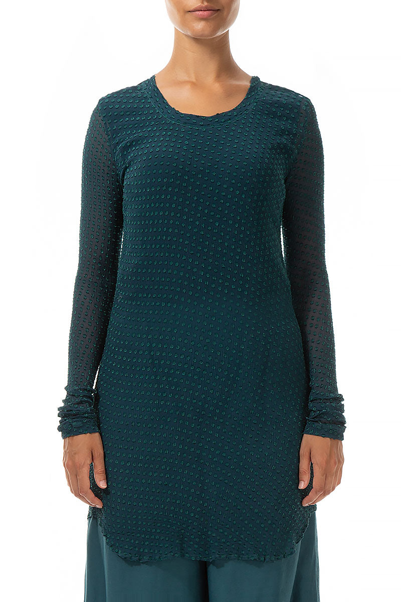 Fitted Teal Dotty Silk Tunic