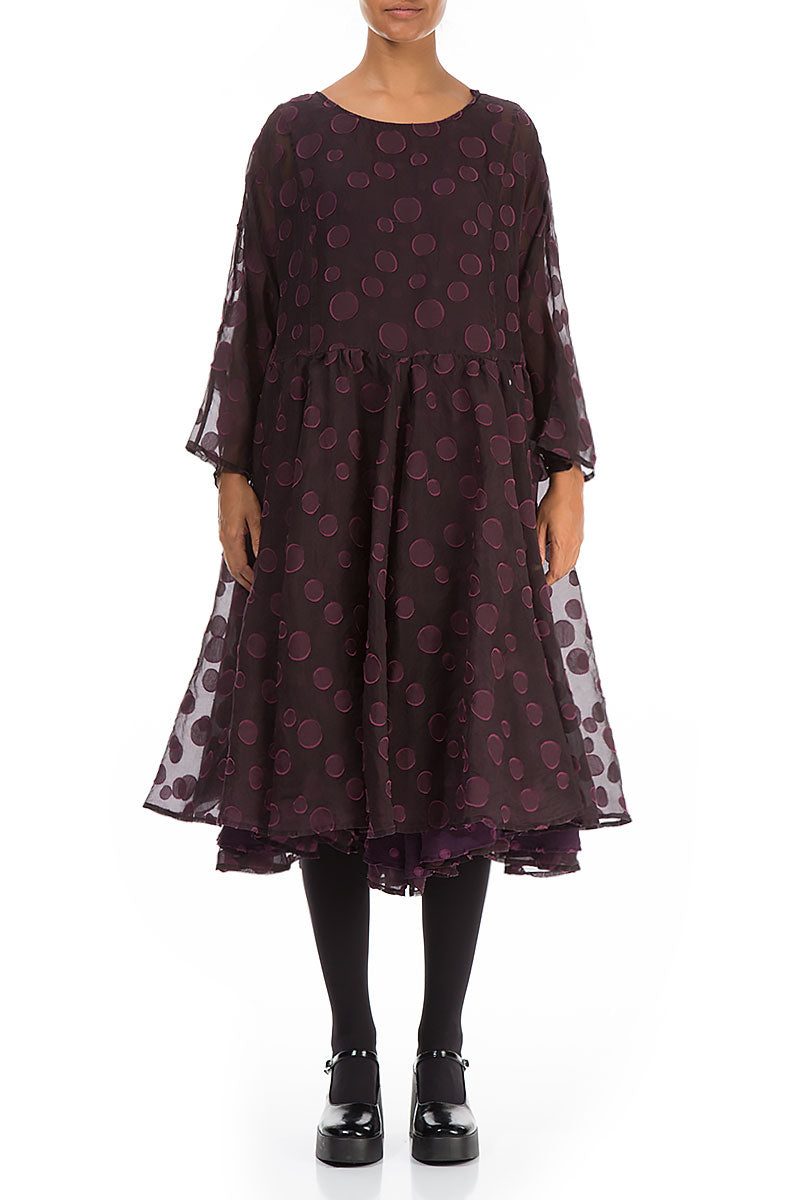 Flared Aubergine Bubbles Silk Dress