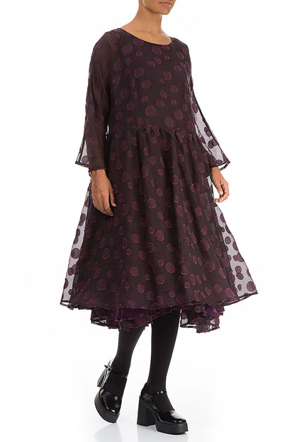 Flared Aubergine Bubbles Silk Dress