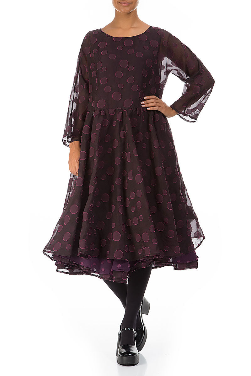 Flared Aubergine Bubbles Silk Dress