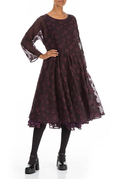 Flared Aubergine Bubbles Silk Dress