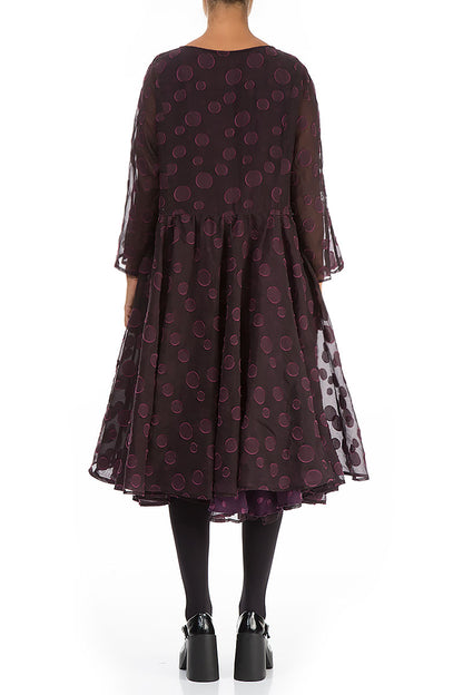 Flared Aubergine Bubbles Silk Dress