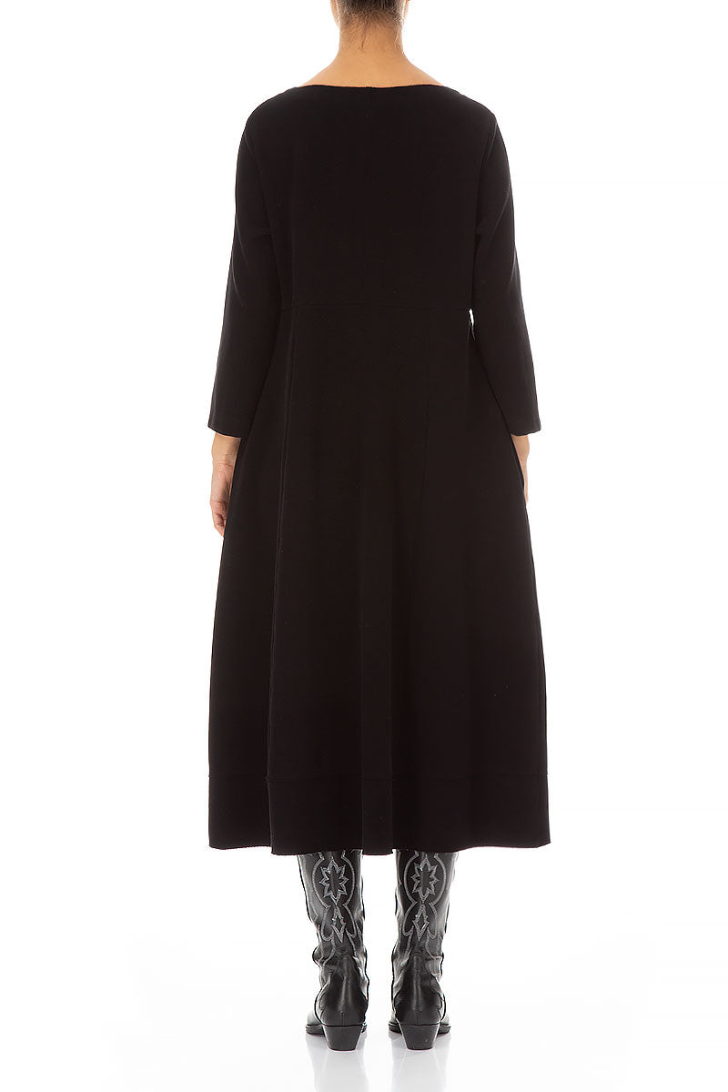 Flared Black Cotton Jersey Dress