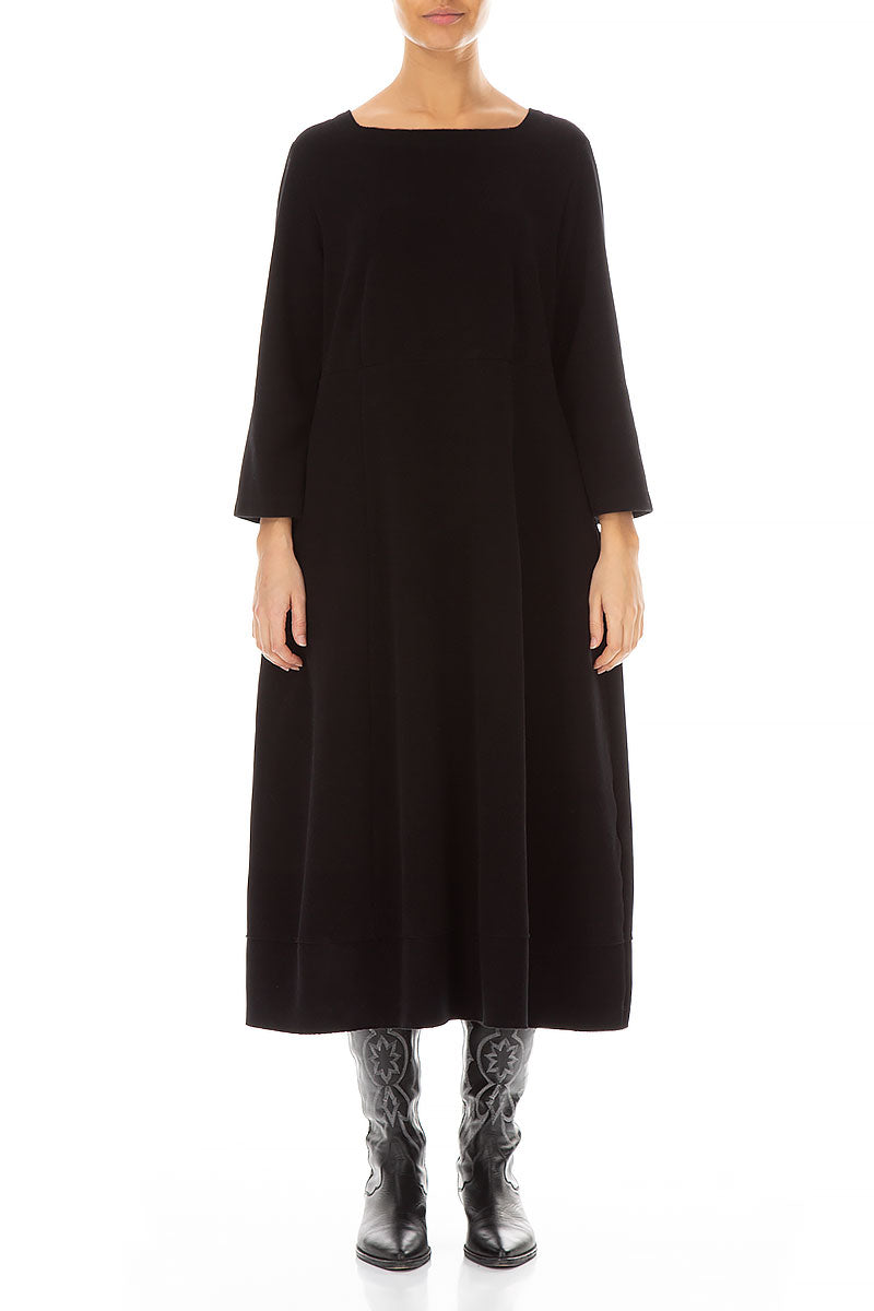 Flared Black Cotton Jersey Dress