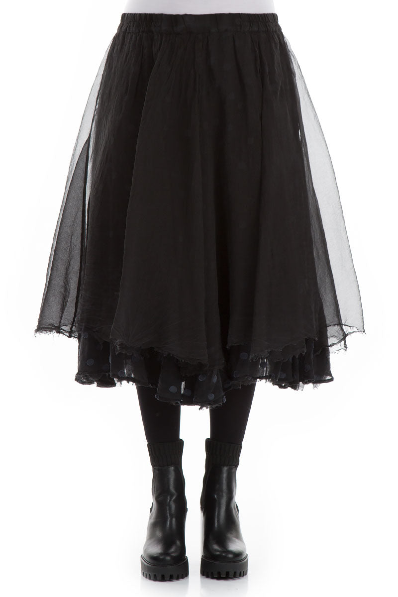 Flared Black Silk Chiffon Skirt