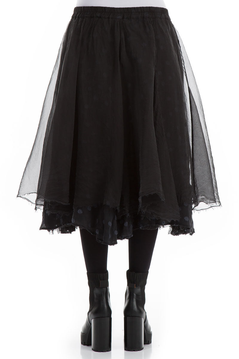Flared Black Silk Chiffon Skirt