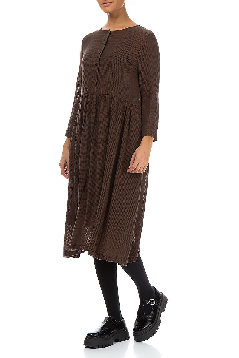 Flared Brown Mesh Silk Viscose Dress